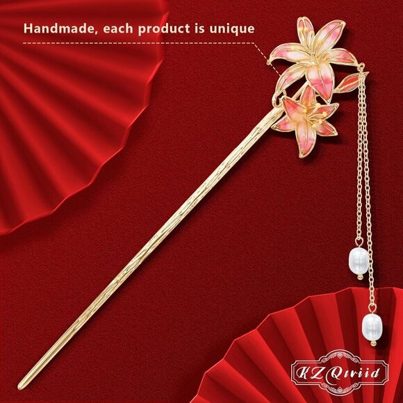 Hair Accessories 14k Gold Plated Copper Vintage Handcrafted Floral Pearl Lilies main image 6